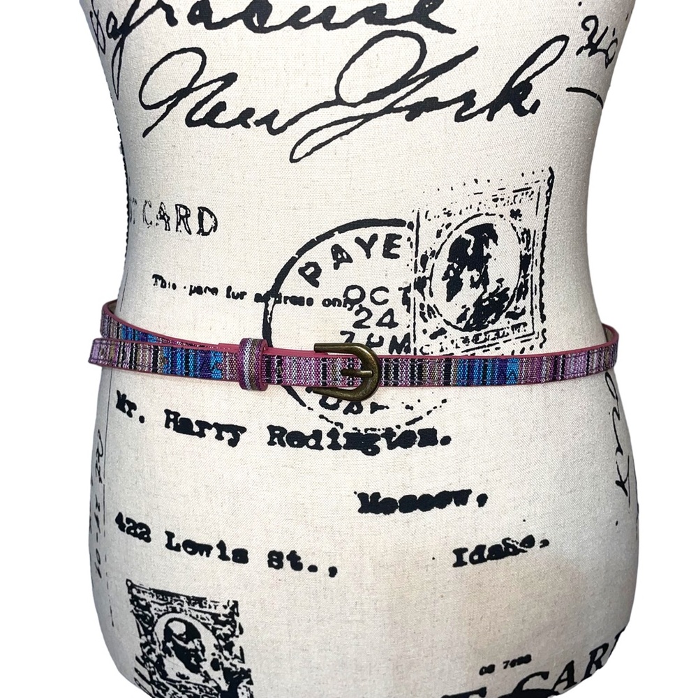 NWOT pink/multicolored skinny belt, size S/M